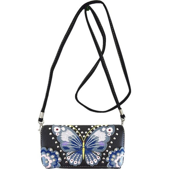 Western Style embroidery butterfly floral leather tote purse women shoulder bag - Picture 5 of 7